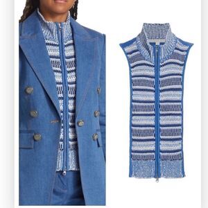 Veronica Beard Vivi Front Zip Mercerized Cotton Sweater Dickey NWT $258